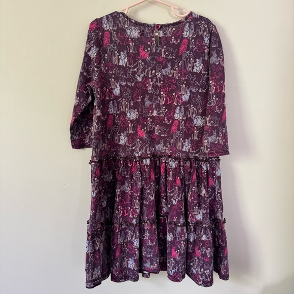 Tea Collection Girls Tiered Dress Purple Rabbit Owl Keyhole Neck 100% Cotton 8 - Picture 3 of 3
